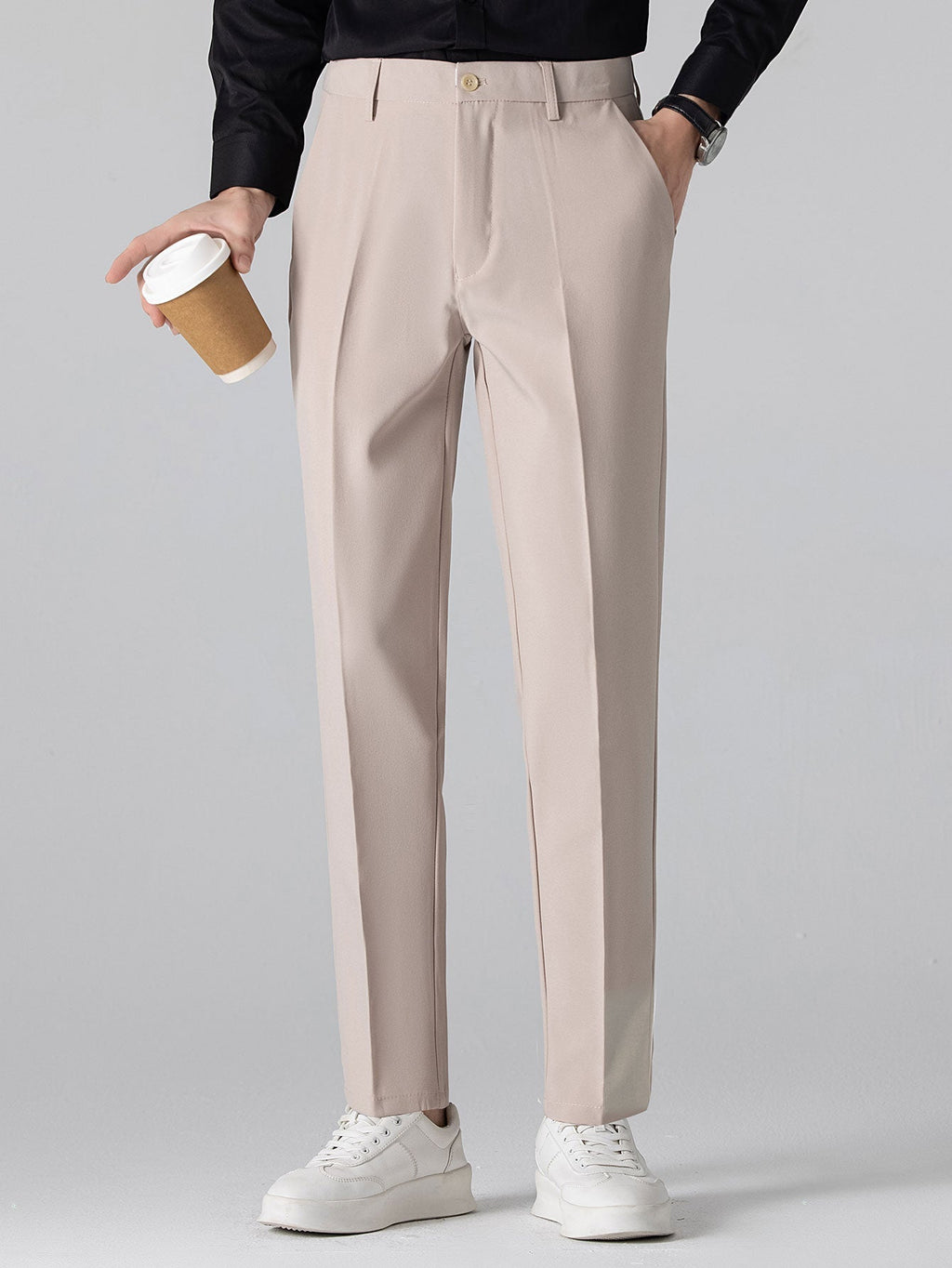 Long Sleeved Knitted Stripe Jacquard Polo Shirt & Slim Fit Tapered Trousers