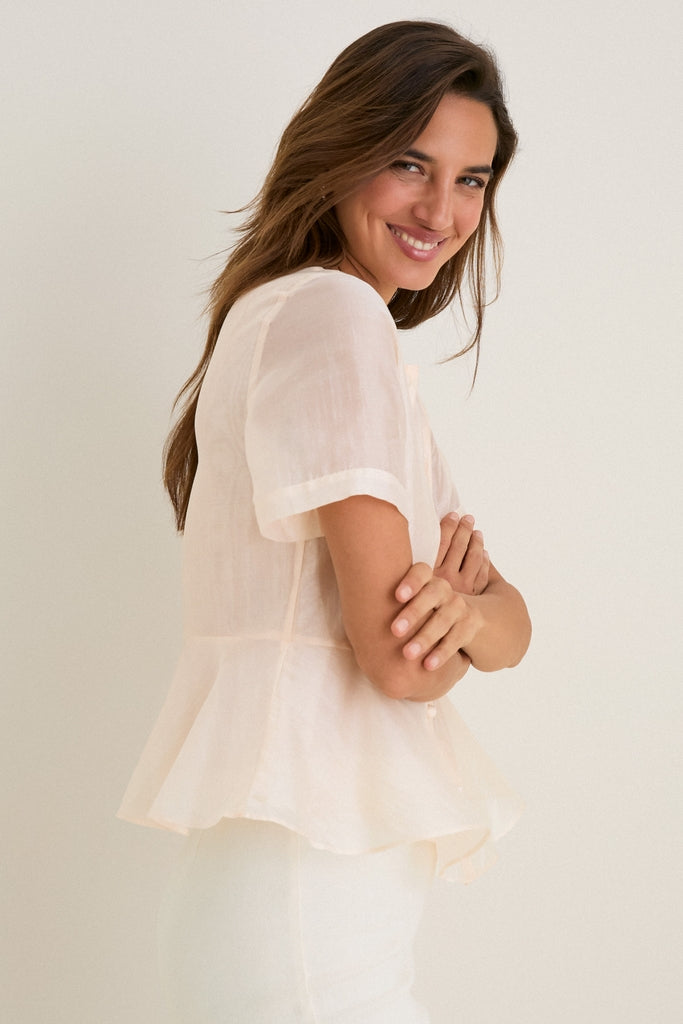 Peach Dust Organza Peplum Sylvette Blouse