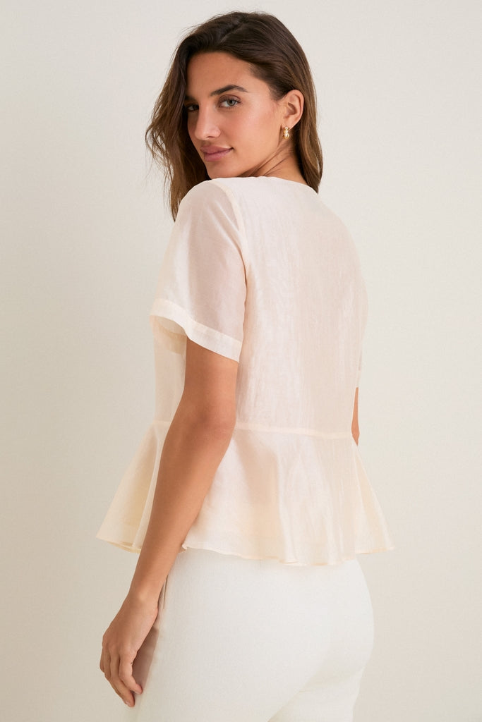 Peach Dust Organza Peplum Sylvette Blouse