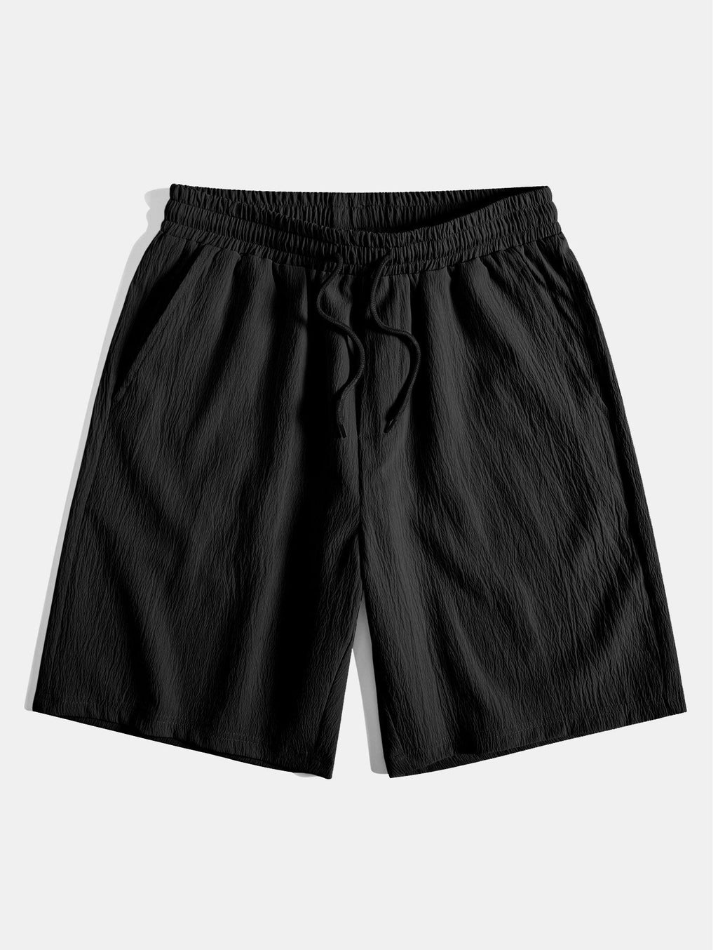 Geometric Jacquard Eyelet Cuban Shirt & Crinkled Textured Drawstring Shorts