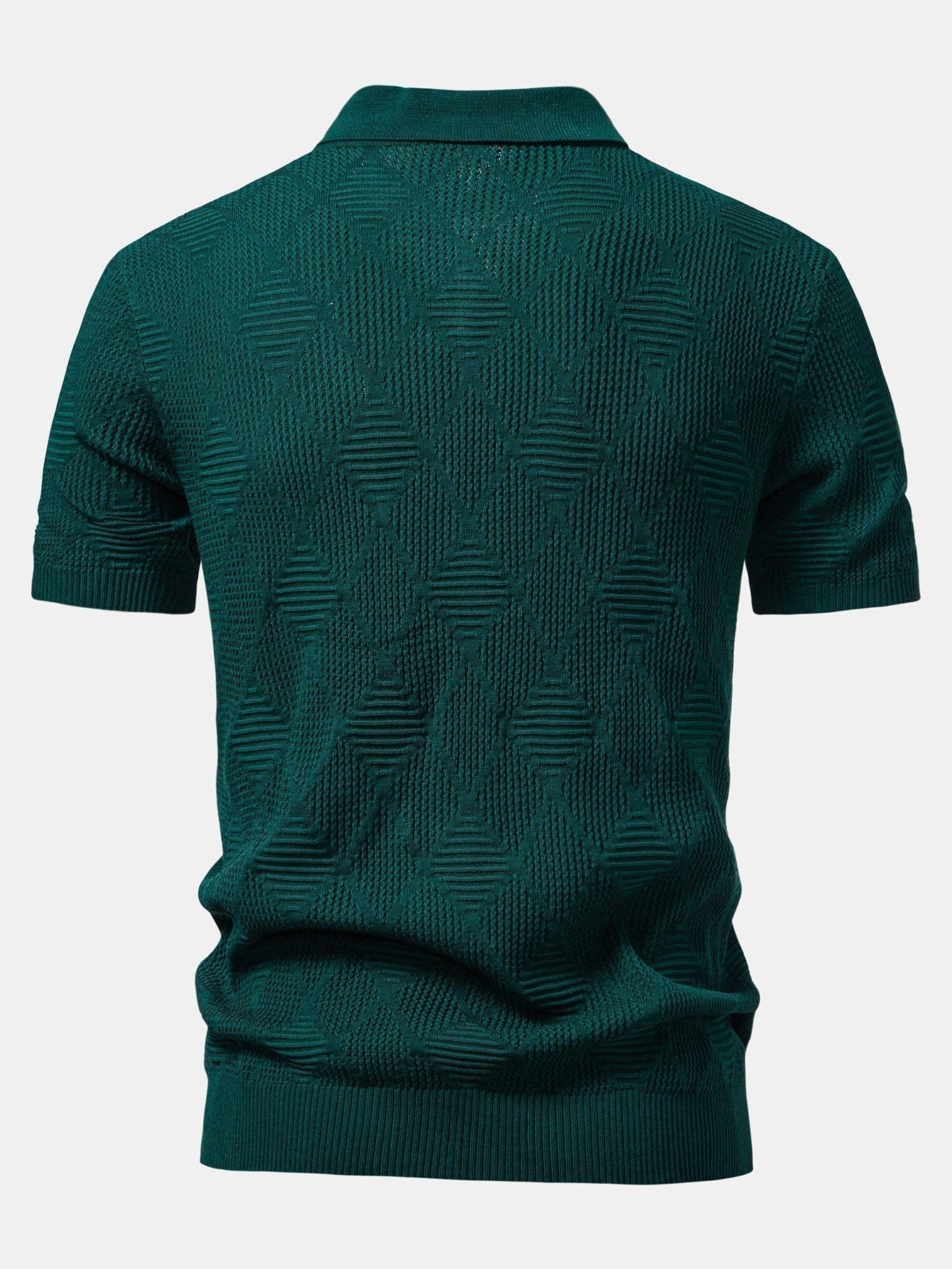 Rhombus Textured Zip Up Knitted Polo Shirt & Slim Fit Tapered Trousers