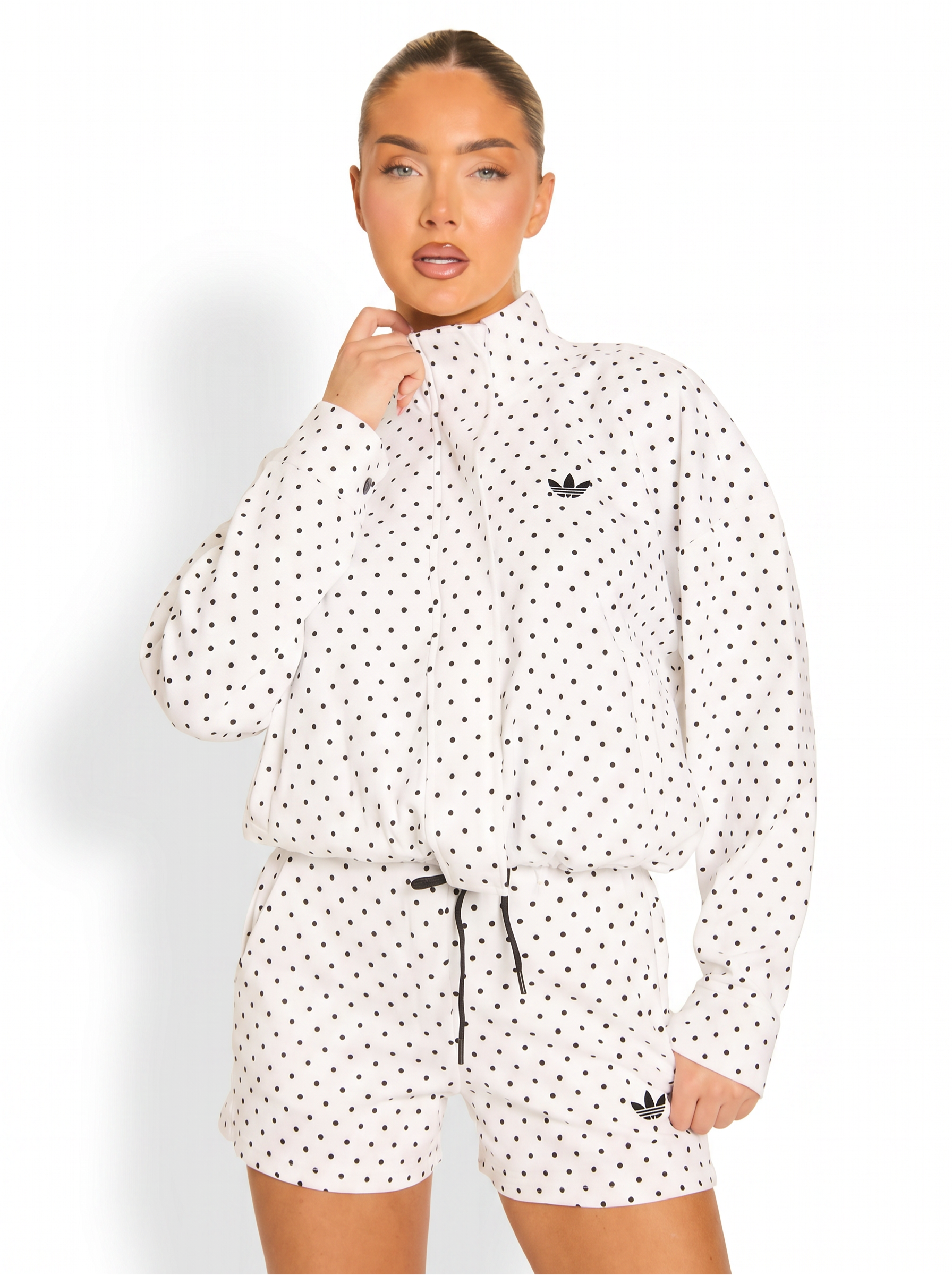 Polka Dot High Neck Zip Up Co-ord Set