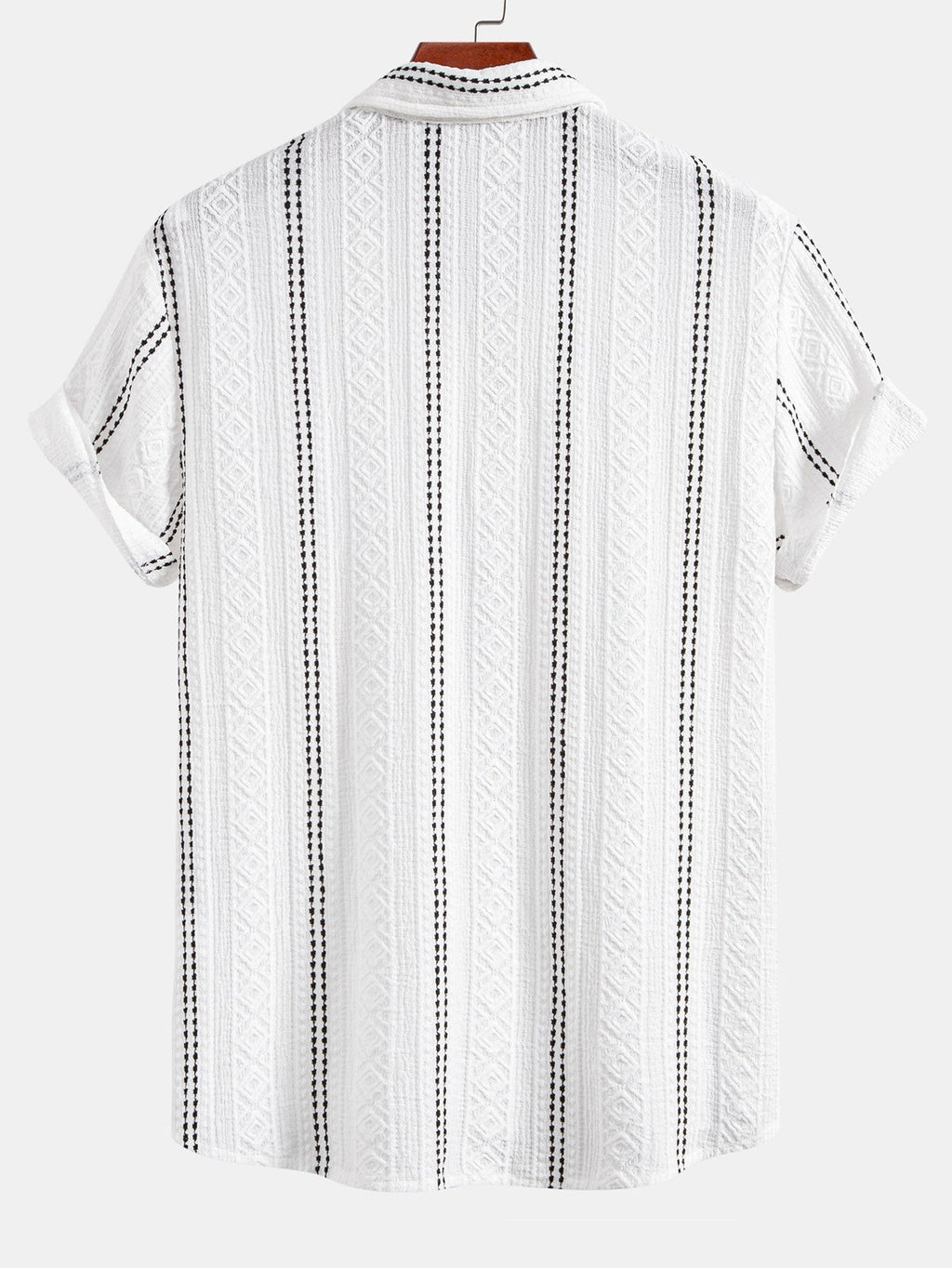 Geometric Striped Jacquard Button Up Shirt & Straight Leg Linen Pants