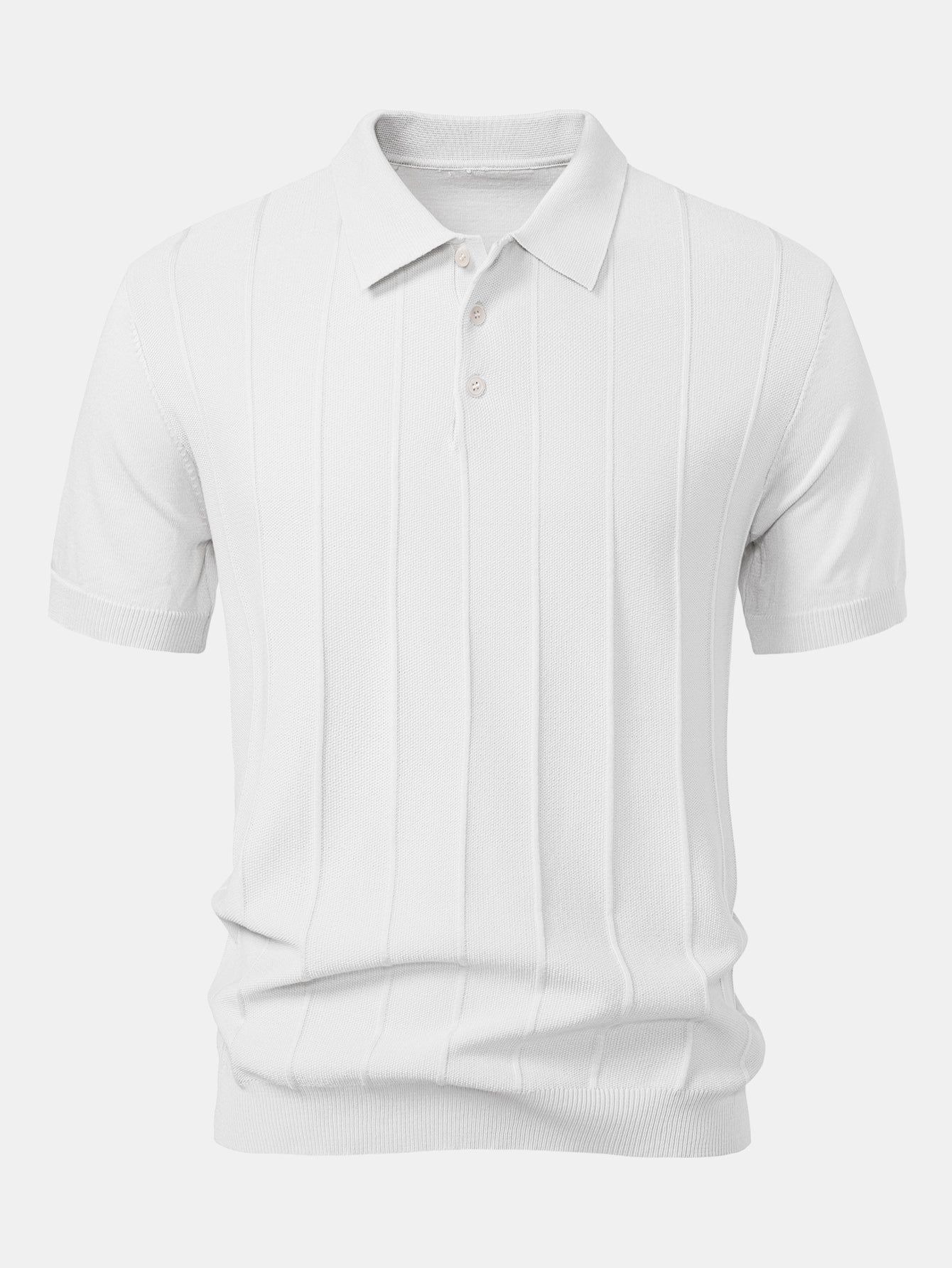 Stripe Jacquard Knit Polo Shirt & Straight Leg Ribbed Pants