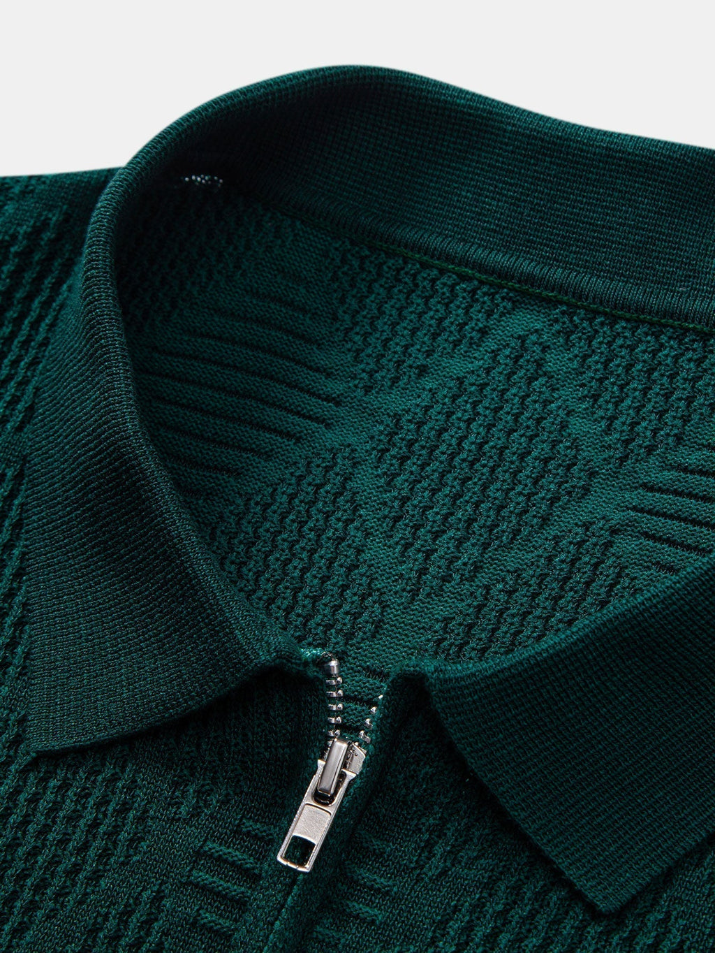 Rhombus Textured Zip Up Knitted Polo Shirt & Slim Fit Tapered Trousers