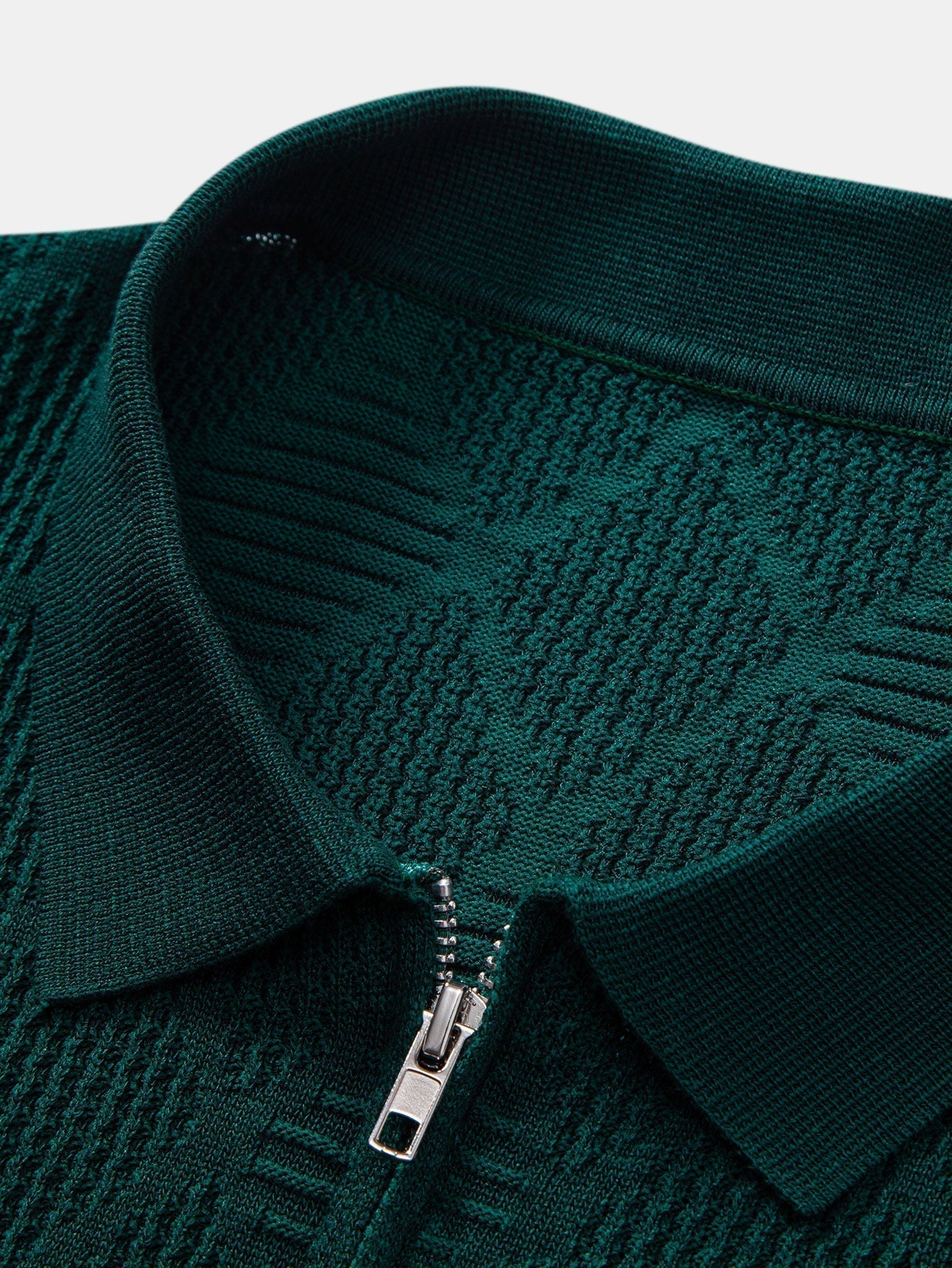 Rhombus Textured Zip Up Knitted Polo Shirt & Slim Fit Tapered Trousers