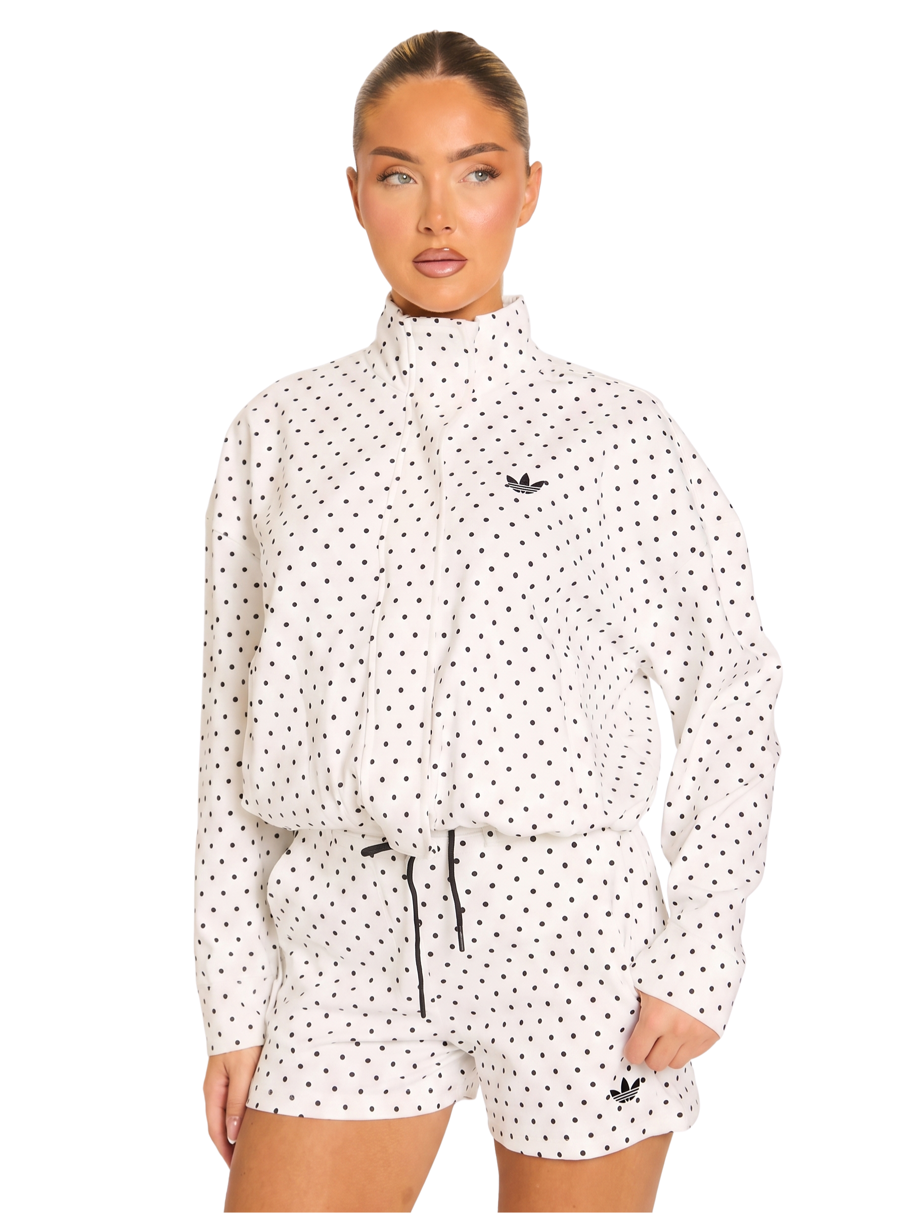Polka Dot High Neck Zip Up Co-ord Set