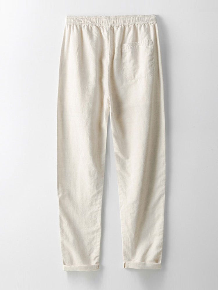 Geometric Striped Jacquard Button Up Shirt & Straight Leg Linen Pants