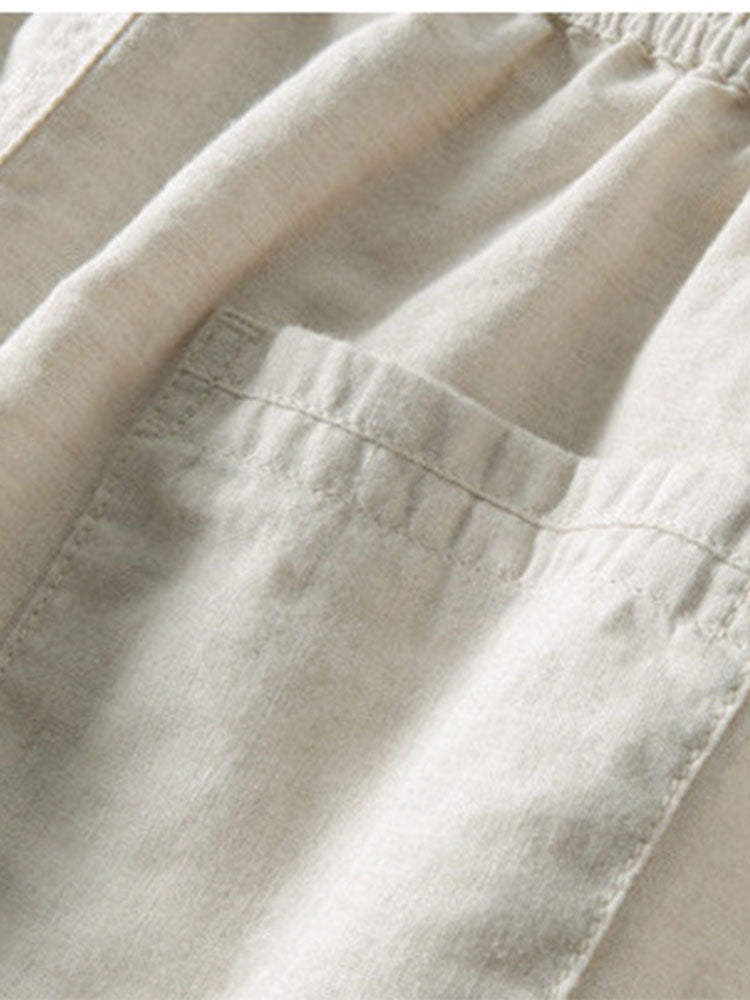 Geometric Striped Jacquard Button Up Shirt & Straight Leg Linen Pants