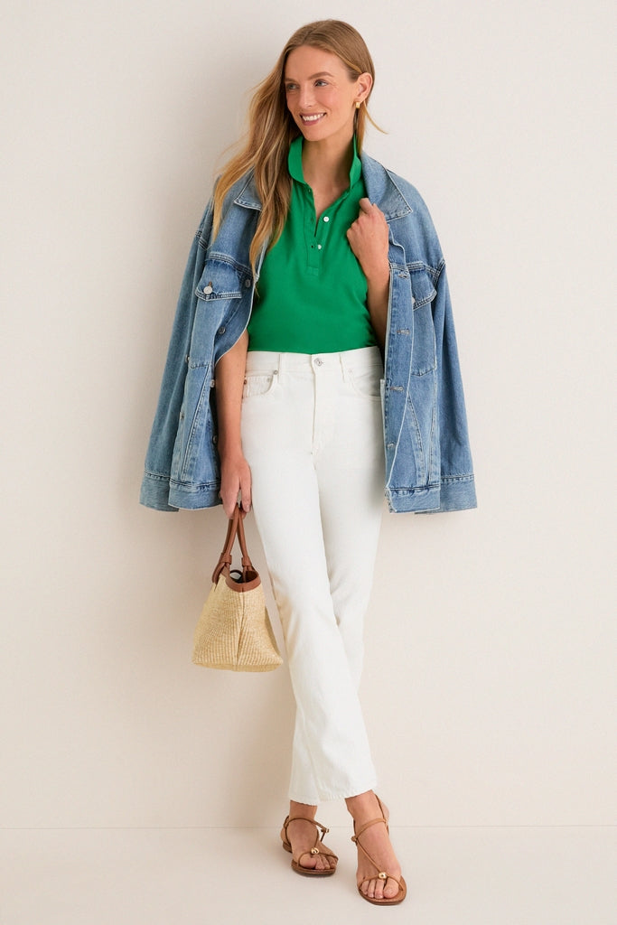 Green Pique Puff Sleeve Peggy Polo