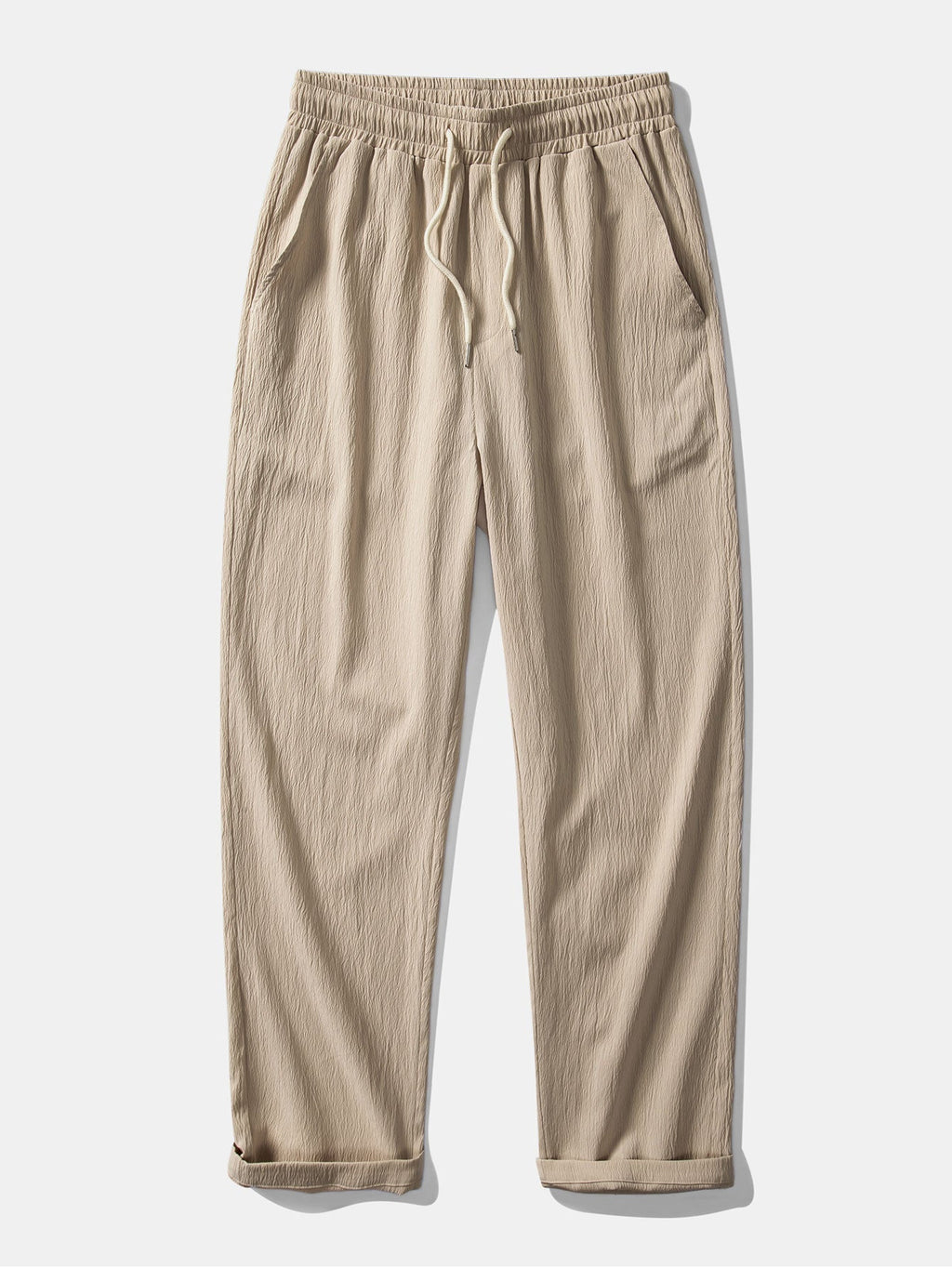 Geometric Striped Jacquard Button Up Shirt & Crinkle Textured Straight Leg Pants