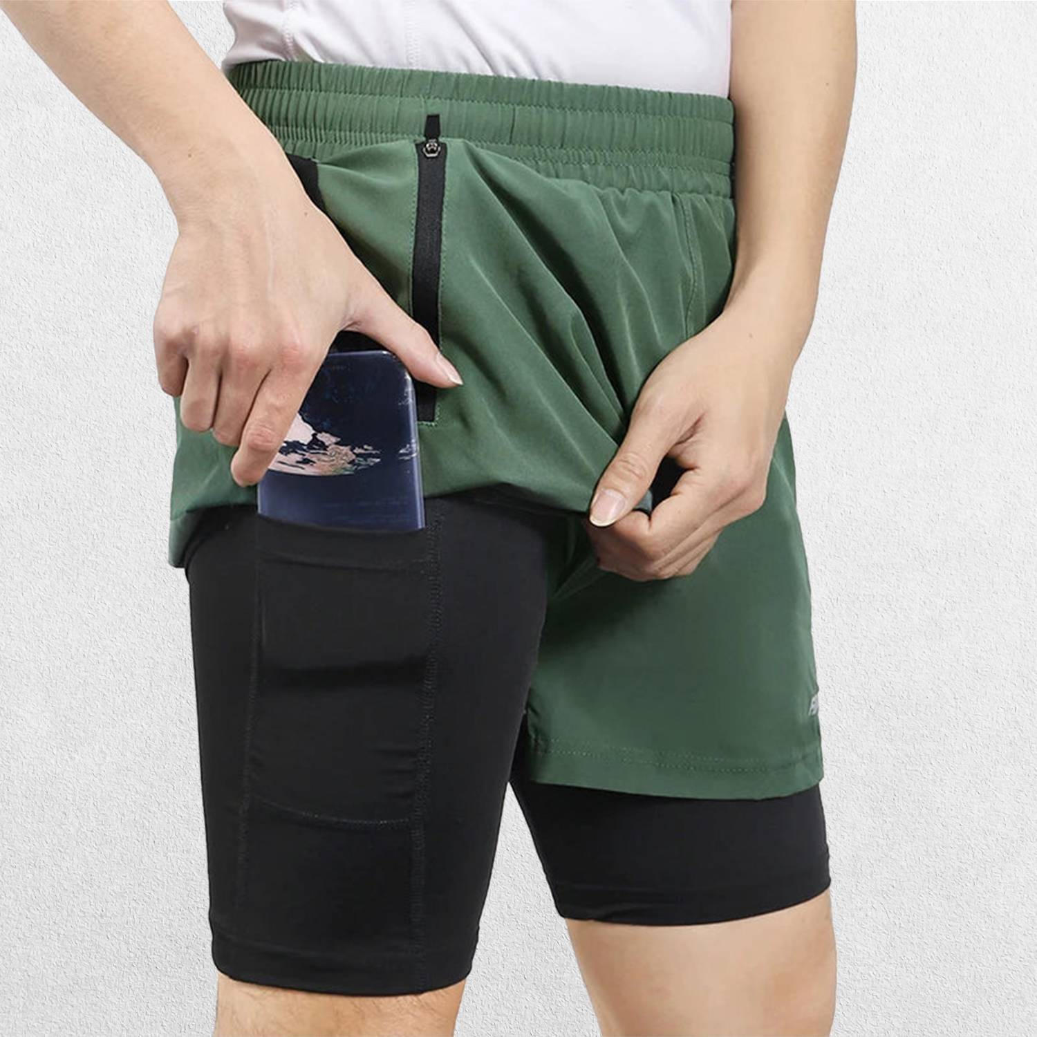 Men's 2-in-1 Breathable Gym Shorts with Zip Pockets