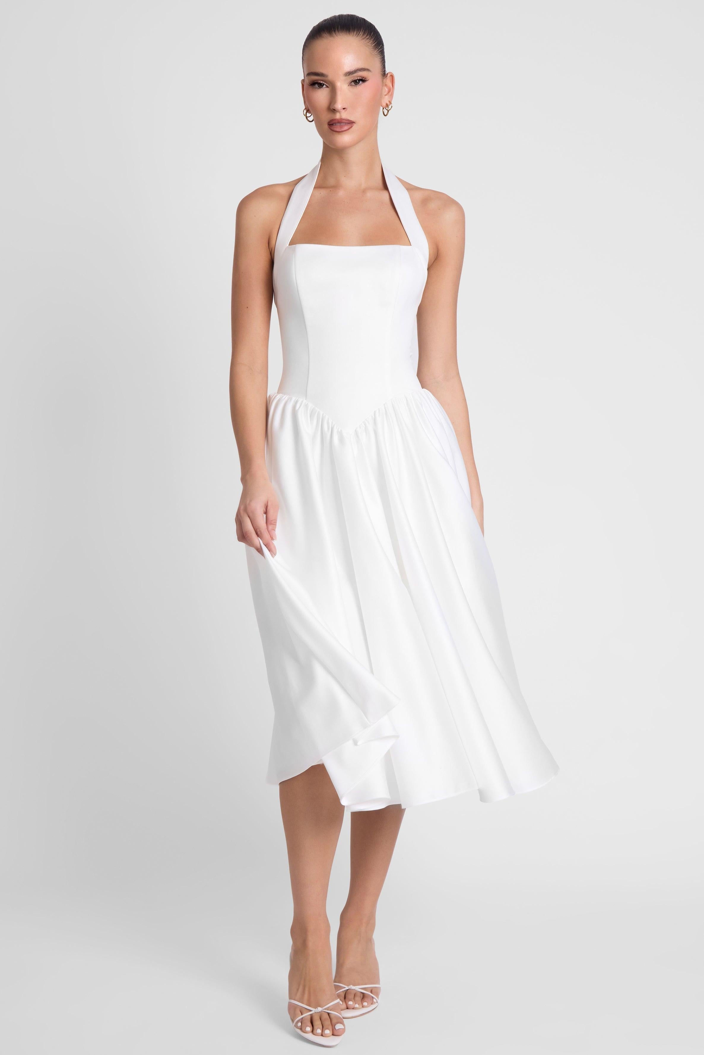 Hart Halter Corset Midi Dress - White