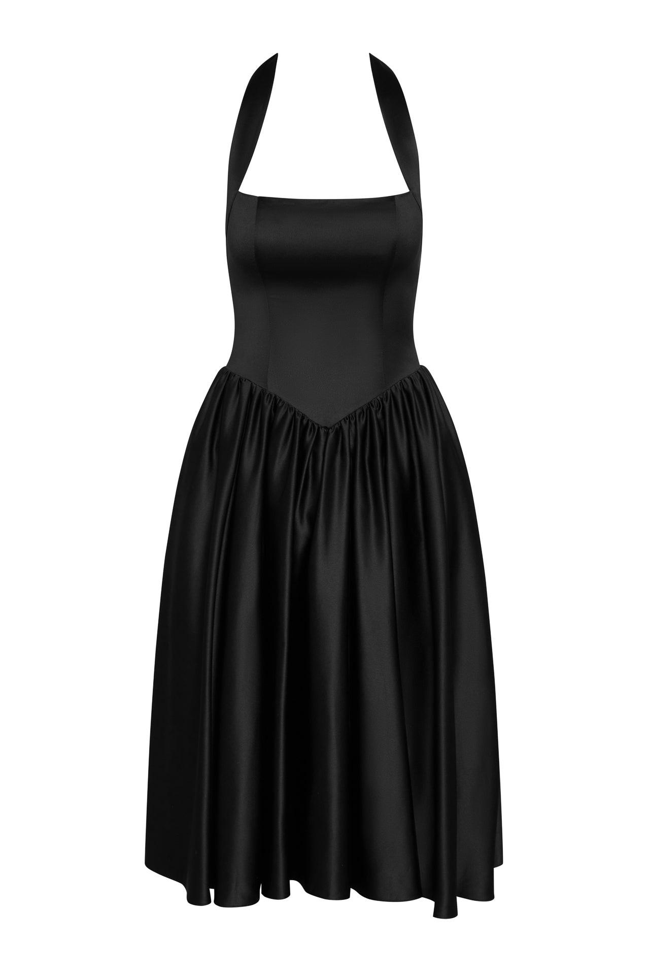 Hart Halter Corset Midi Dress - Black
