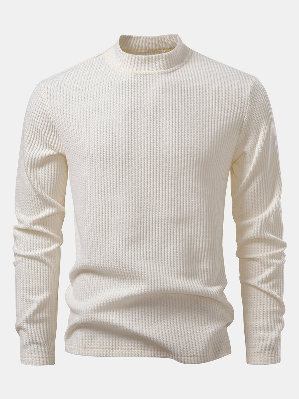 Long Sleeve Waffle Mock Neck T-Shirt & Drawstring Knitted Waffle Pants