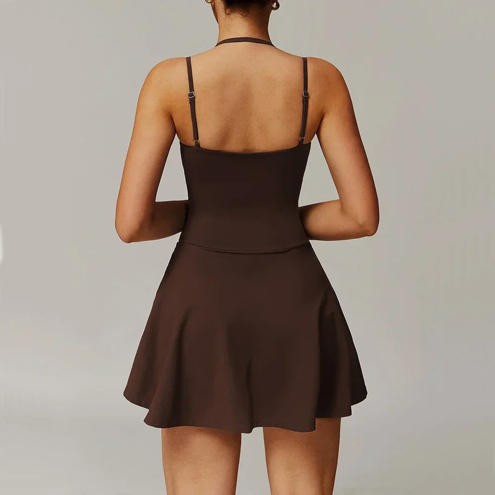 Skort Gym Jumpsuit - Women's Fitness Tracksuit Set