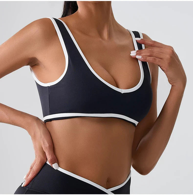 Patchwork Push-Up Sports Bra - Breathable Tank Crop Top