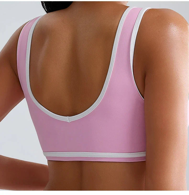 Patchwork Push-Up Sports Bra - Breathable Tank Crop Top