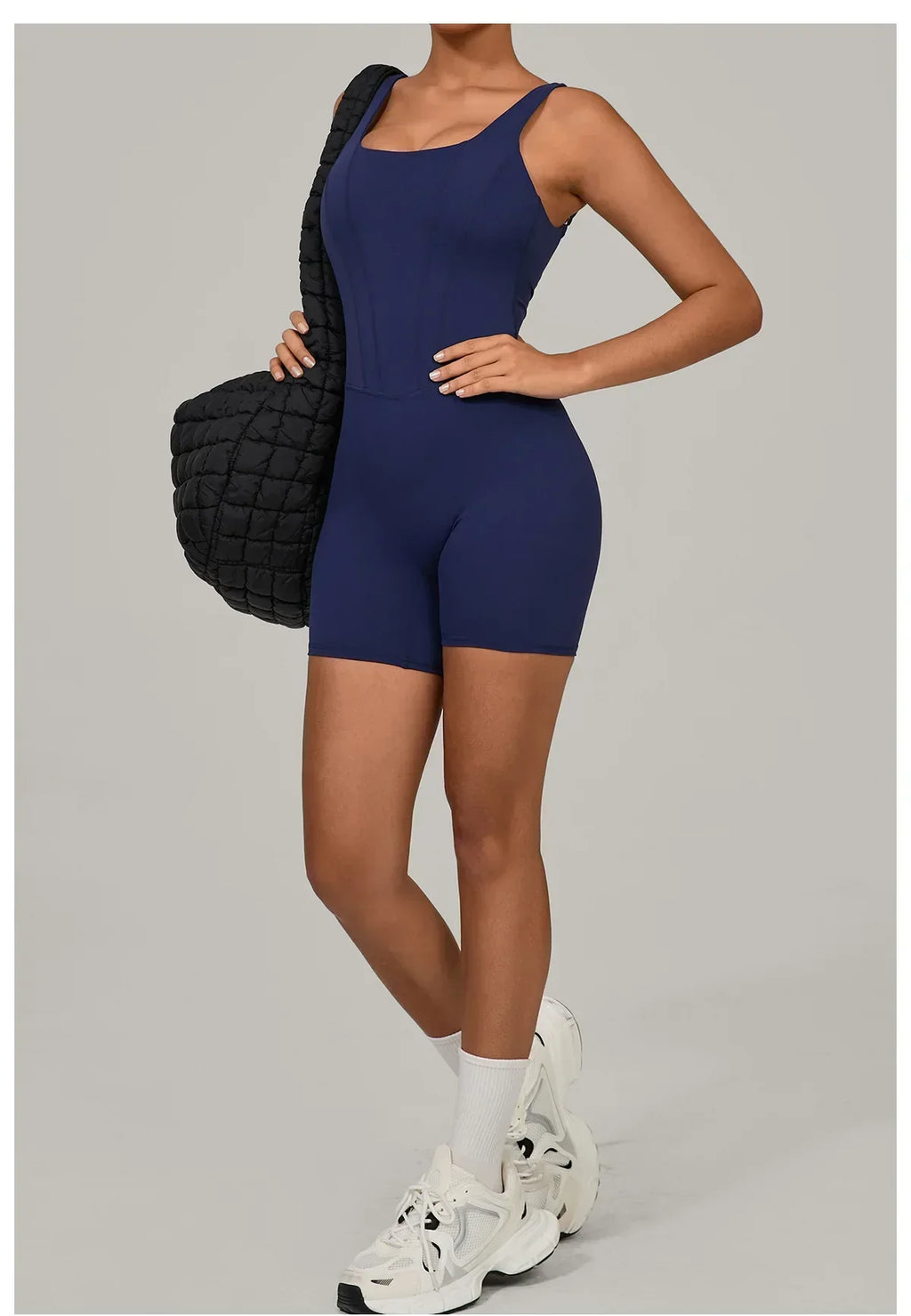 Backless Bodycon Romper - Women's Push-Up Workout Jumpsuit