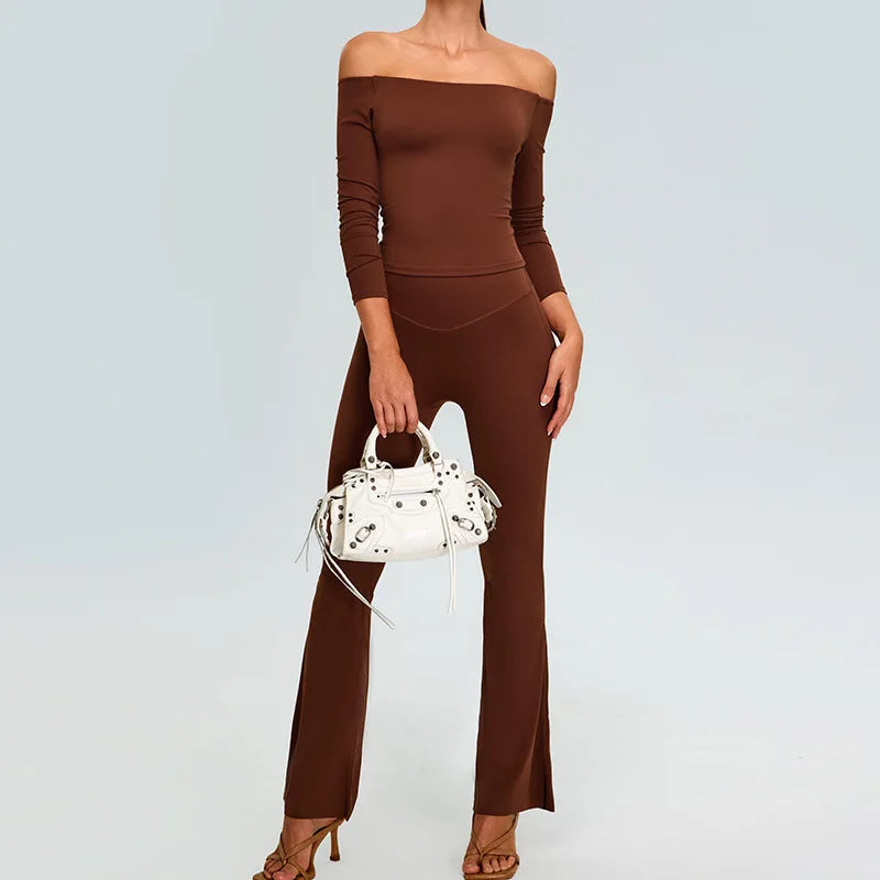 2-Piece Tracksuit Set - High-Waist Leggings & Long Sleeve Top