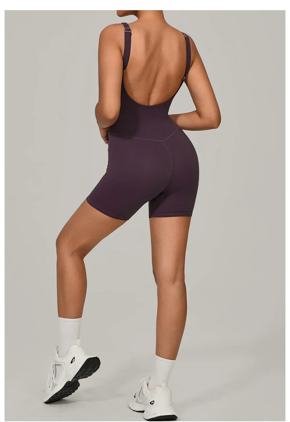 Backless Bodycon Romper - Women's Push-Up Workout Jumpsuit