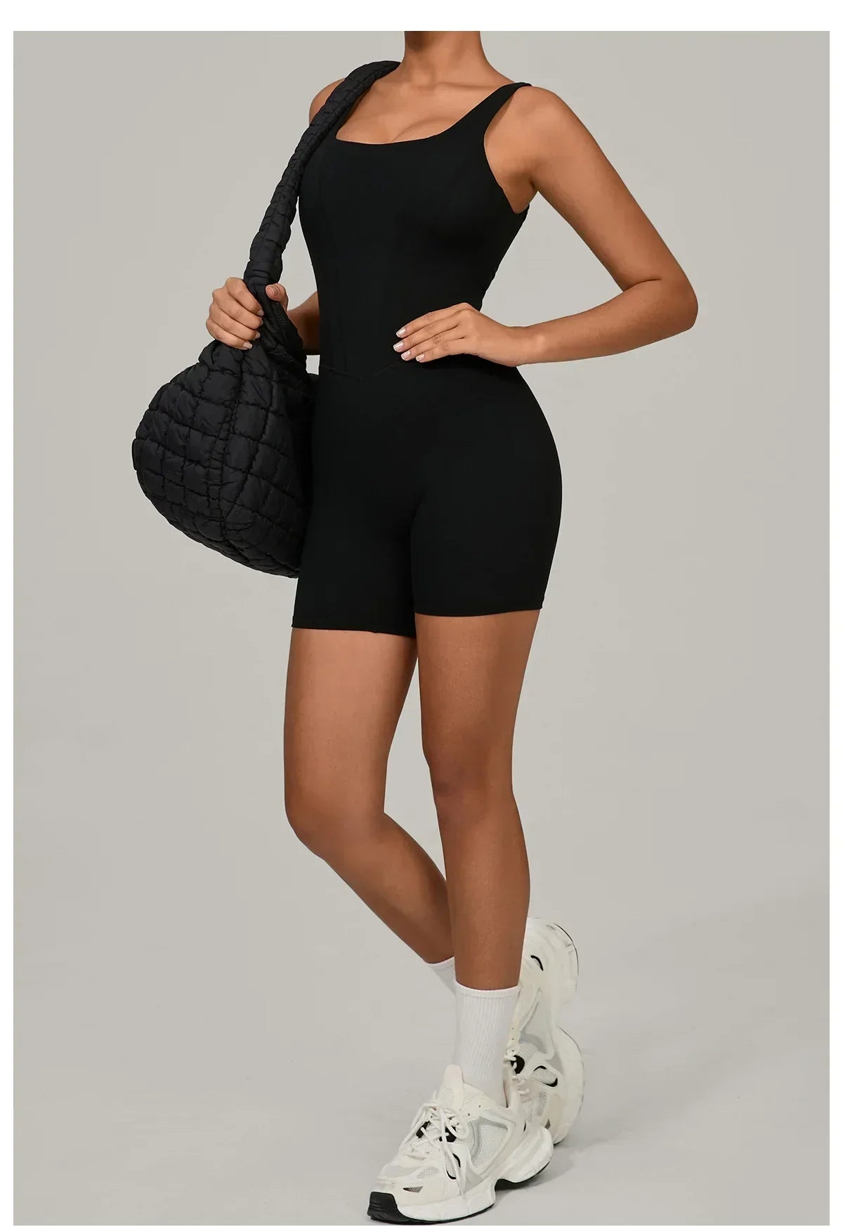 Backless Bodycon Romper - Women's Push-Up Workout Jumpsuit