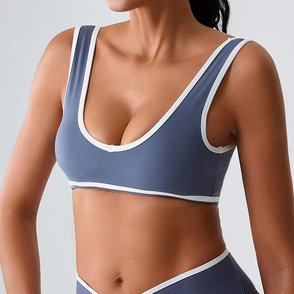 Patchwork Push-Up Sports Bra - Breathable Tank Crop Top