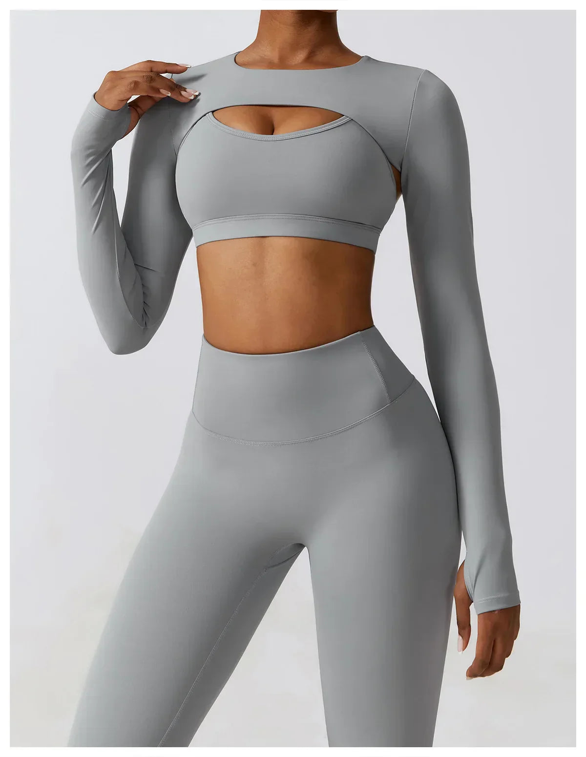 2/3-Piece Activewear Set - Leggings, Bra & Long Sleeve Top