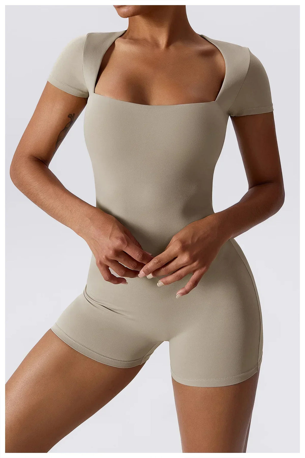 Short Sleeve One-Piece Yoga Suit - Women's Push-Up Bodysuit
