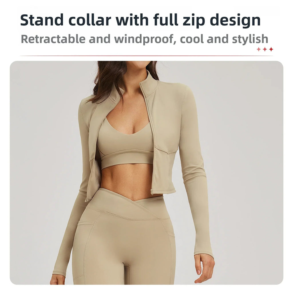 Zip-Up Crop Jacket - Women's Quick-Dry Yoga & Running Top