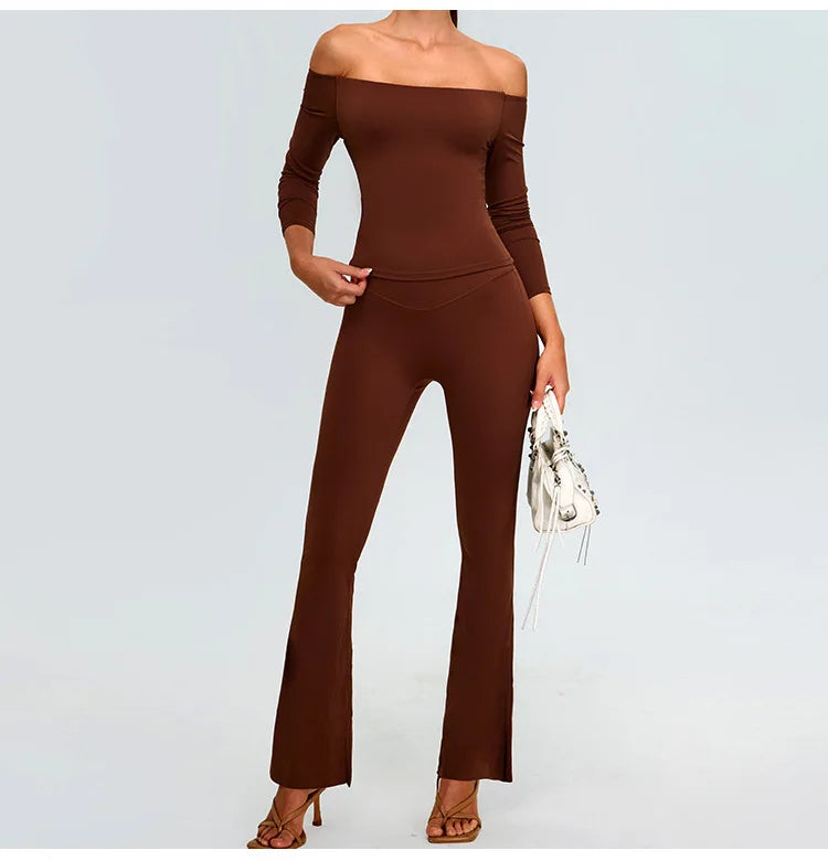 2-Piece Tracksuit Set - High-Waist Leggings & Long Sleeve Top