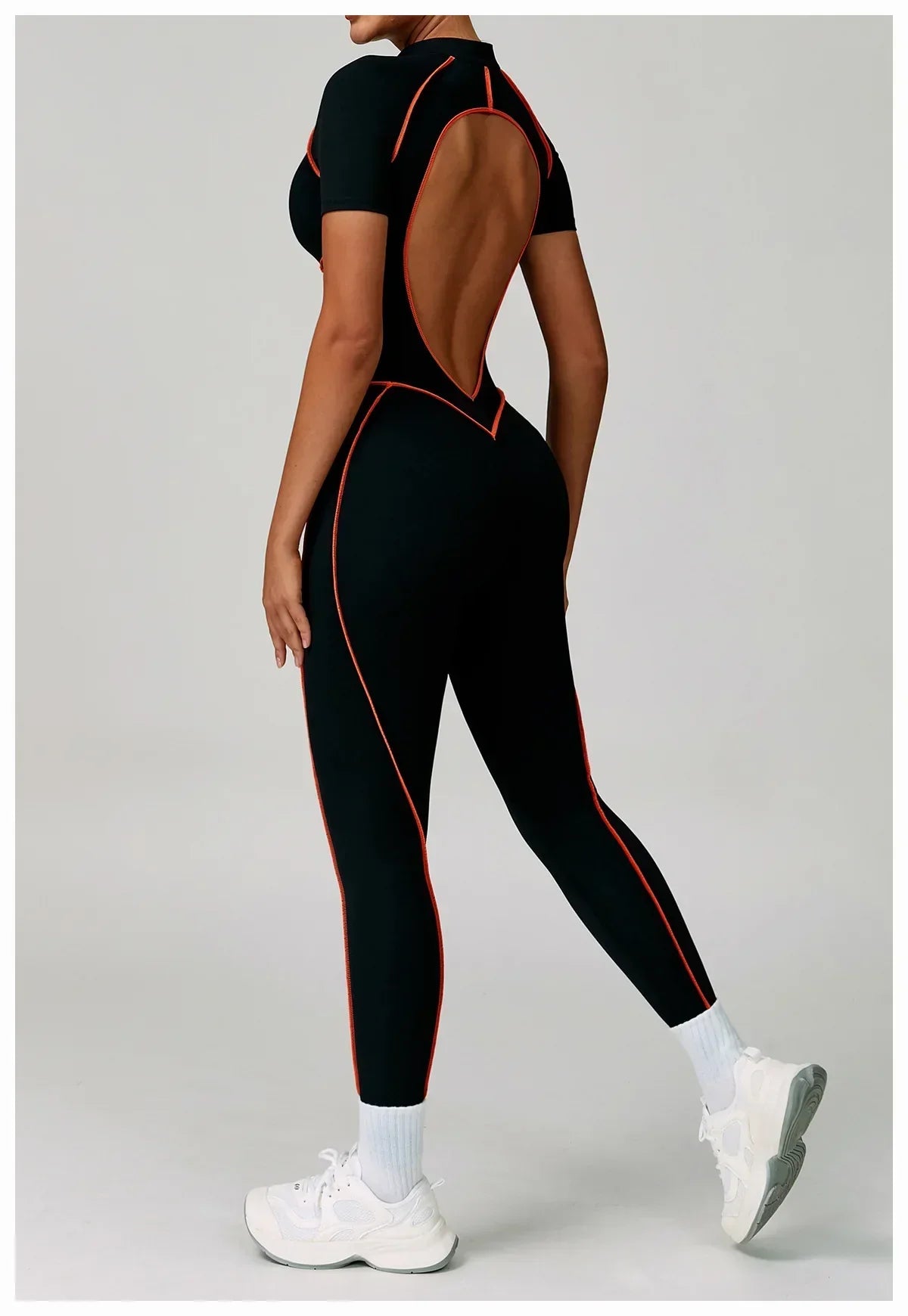 Zip-Up Short Sleeve Romper - Women's Push-Up Gym Jumpsuit