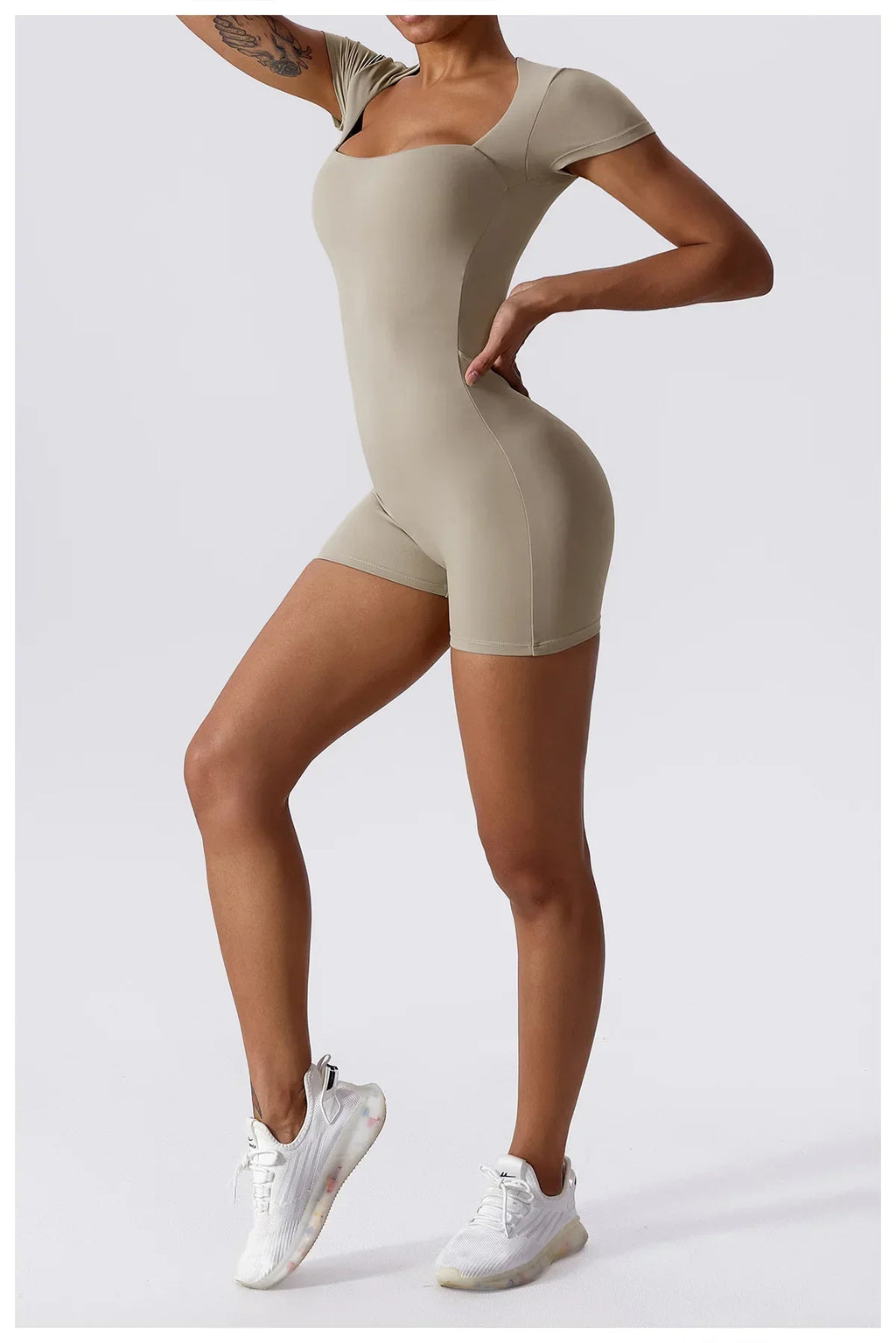 Short Sleeve One-Piece Yoga Suit - Women's Push-Up Bodysuit