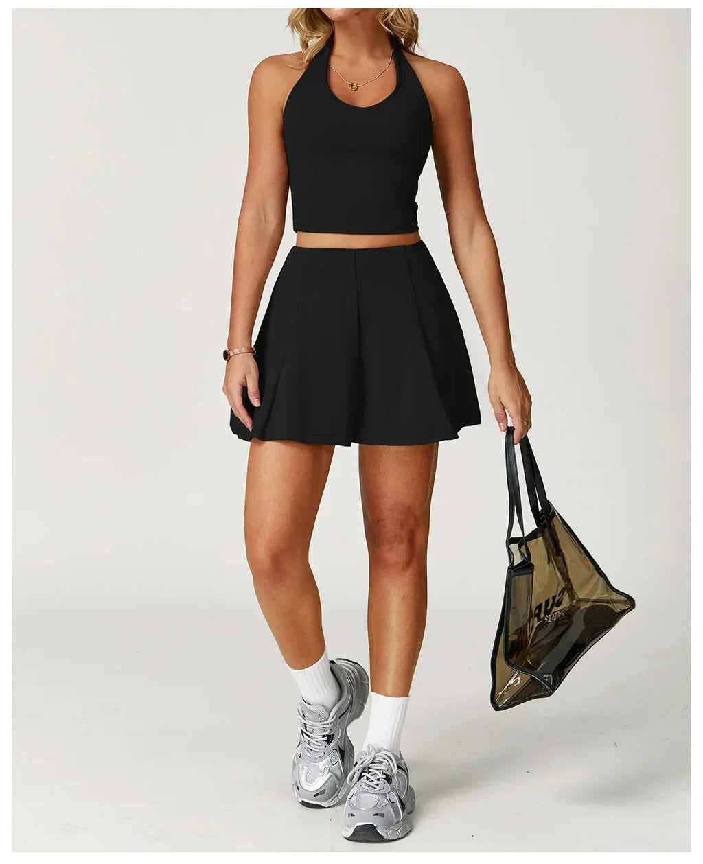 2-Piece Halter Bra & Skirt Set - Women's Fitness Tracksuit
