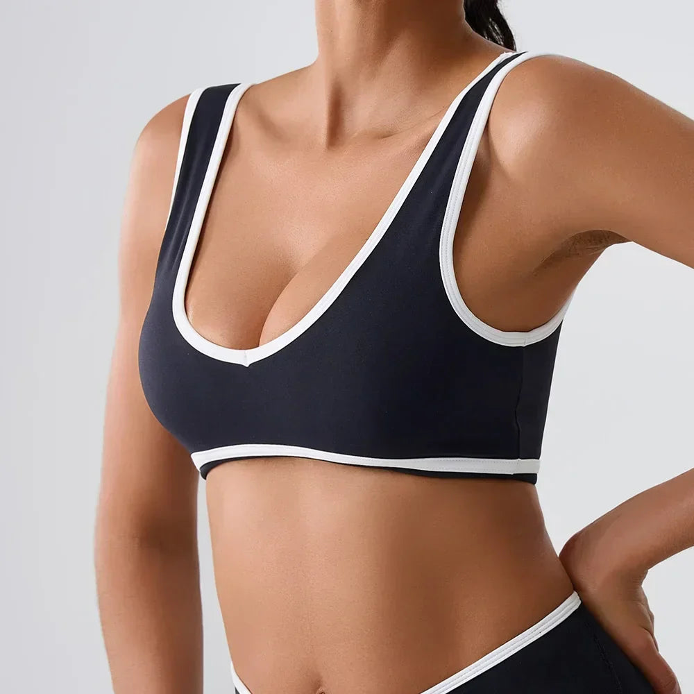 Patchwork Push-Up Sports Bra - Breathable Tank Crop Top
