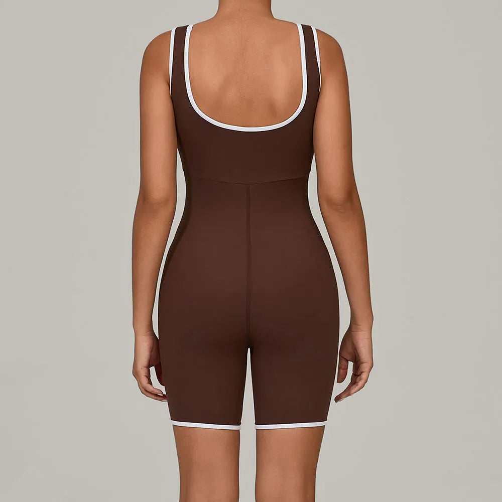 Color-Block Sleeveless Romper - Women's Quick-Dry Yoga Jumpsuit