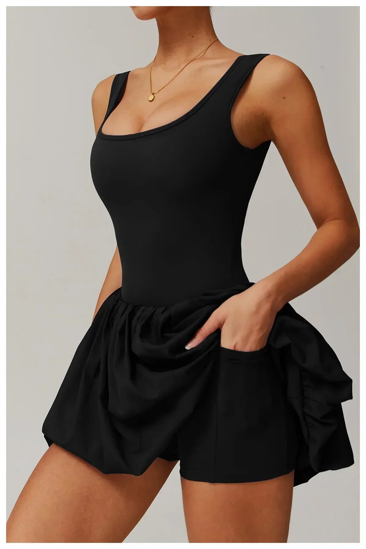 One-Piece Sports Dress Romper - Women's Push-Up Yoga Jumpsuit