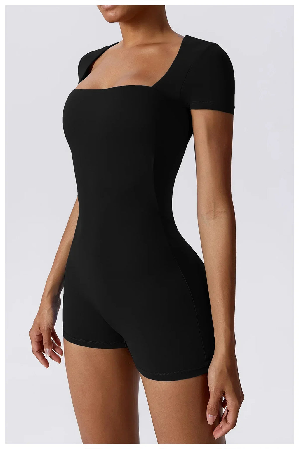 Short Sleeve One-Piece Yoga Suit - Women's Push-Up Bodysuit