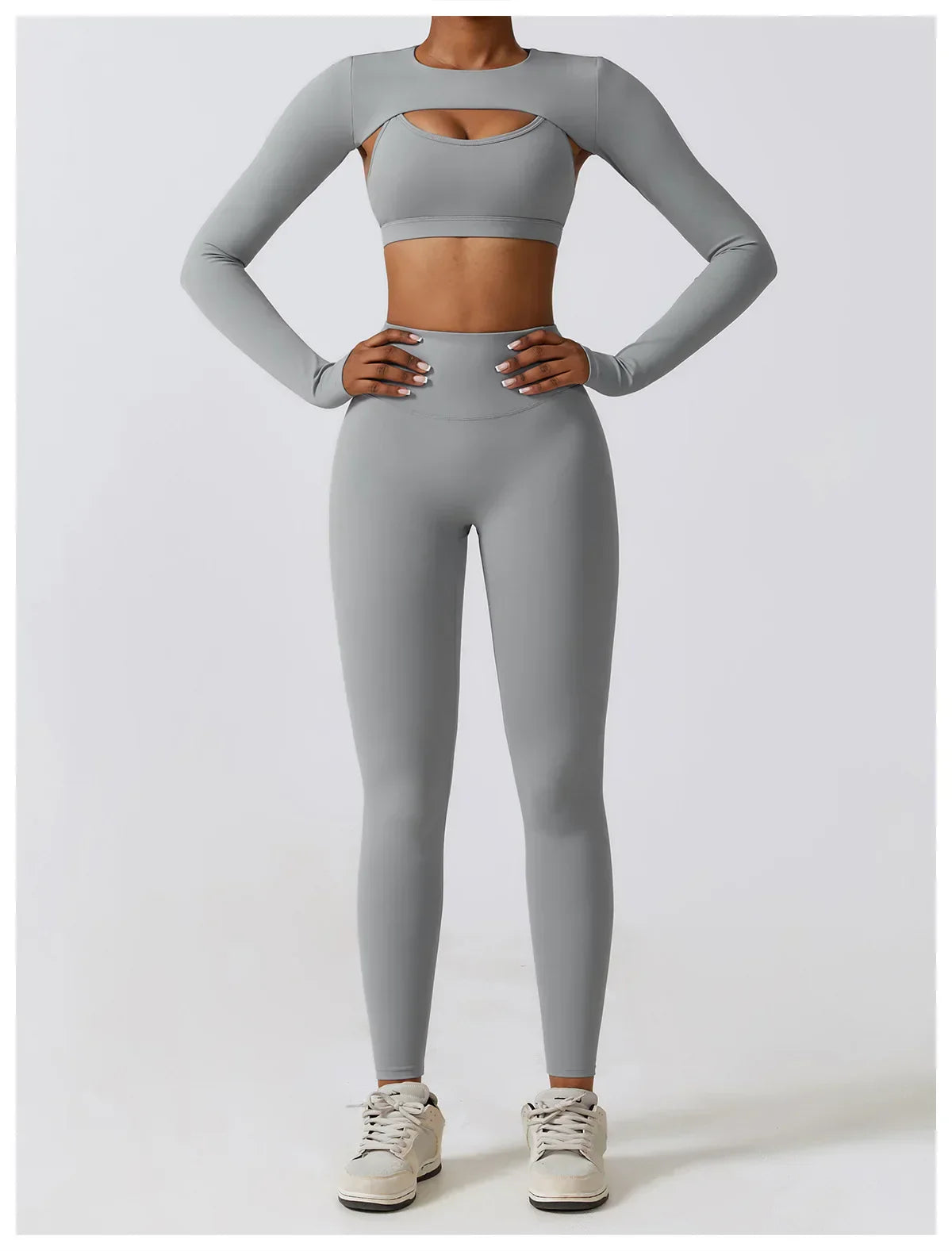 2/3-Piece Activewear Set - Leggings, Bra & Long Sleeve Top
