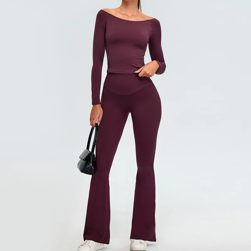2-Piece Tracksuit Set - High-Waist Leggings & Long Sleeve Top