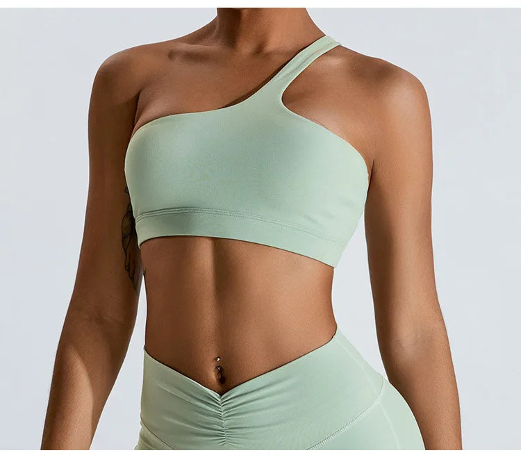 One-Shoulder Sports Bra - Women's High-Support Yoga Vest