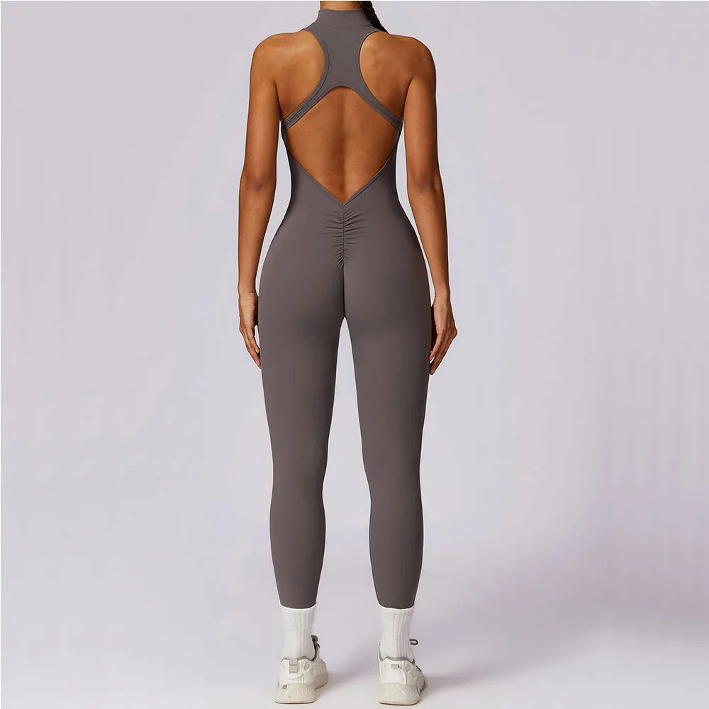 Zip-Front Yoga Jumpsuit - Women's Pilates & Gym Overalls