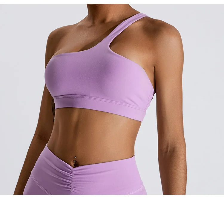 One-Shoulder Sports Bra - Women's High-Support Yoga Vest