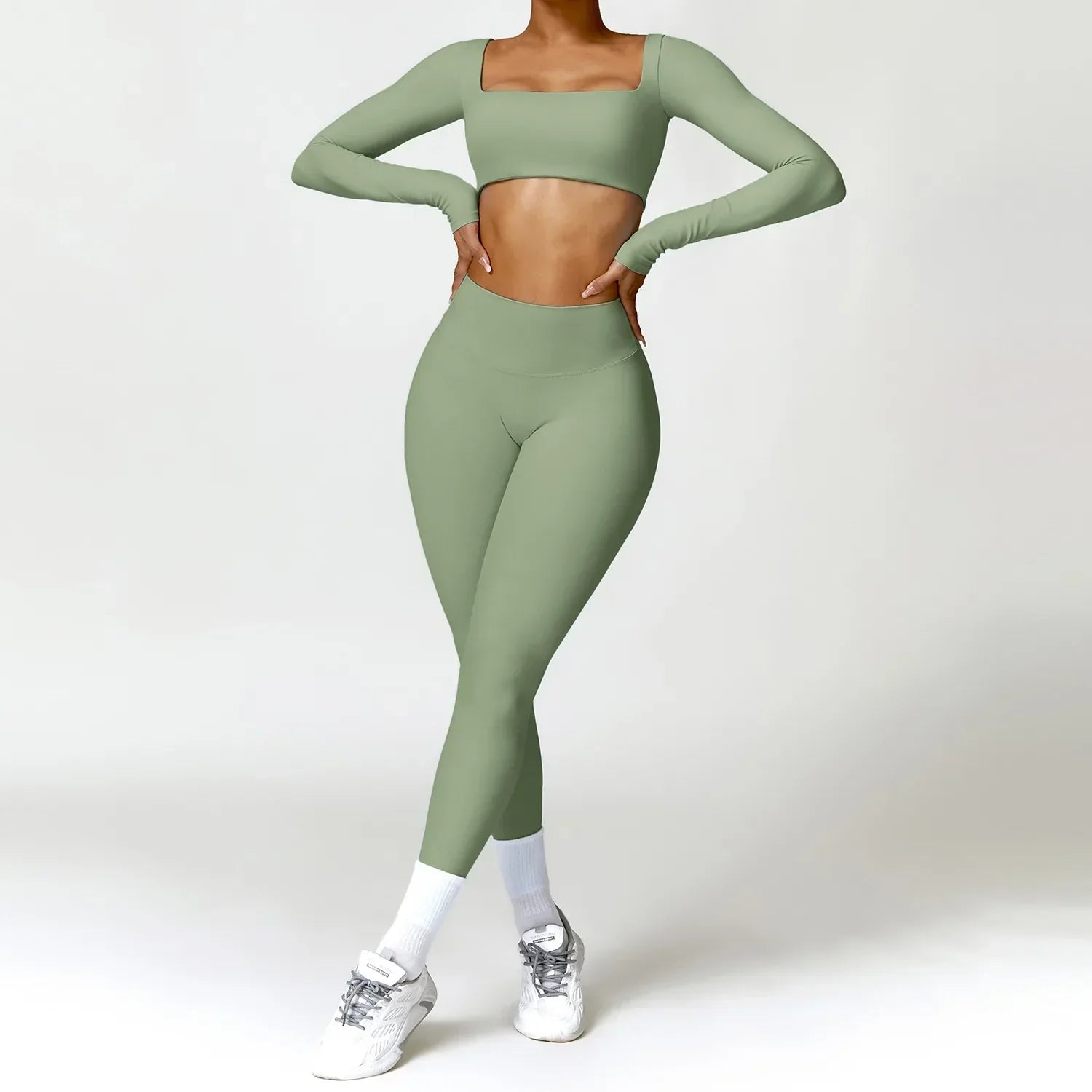 2-Piece Legging & Long Sleeve Set - Women's Yoga Tracksuit