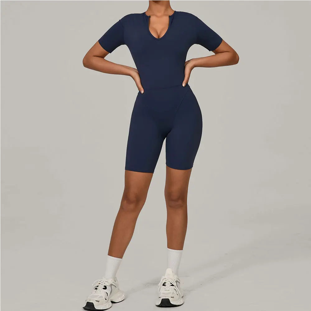 Short Sleeve Summer Romper - Women's Push-Up Yoga Bodysuit
