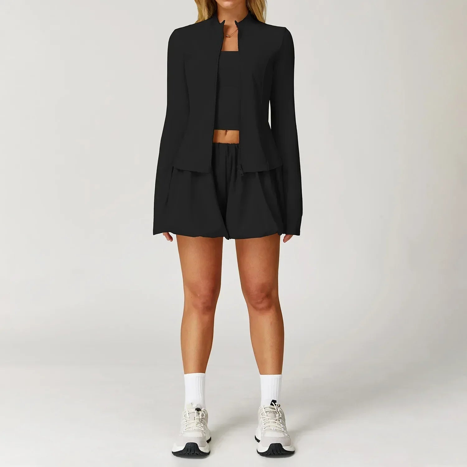 2/3-Piece Yoga Set - Jacket, Bra & Shorts Tracksuit