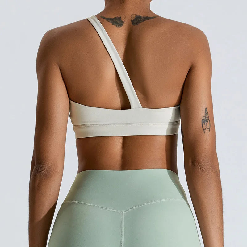 One-Shoulder Sports Bra - Women's High-Support Yoga Vest