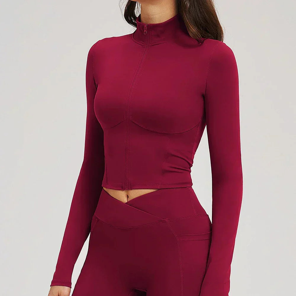 Zip-Up Crop Jacket - Women's Quick-Dry Yoga & Running Top