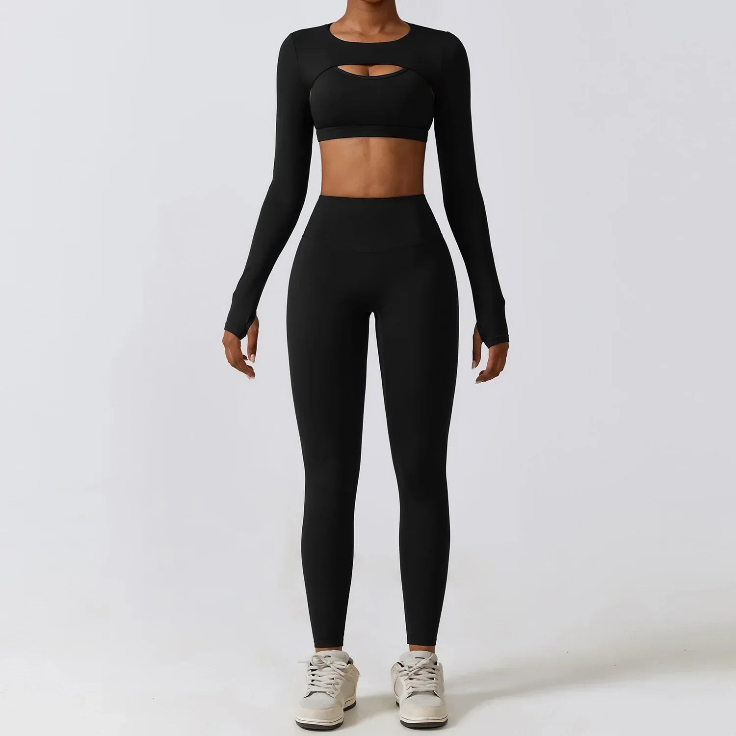 2/3-Piece Activewear Set - Leggings, Bra & Long Sleeve Top