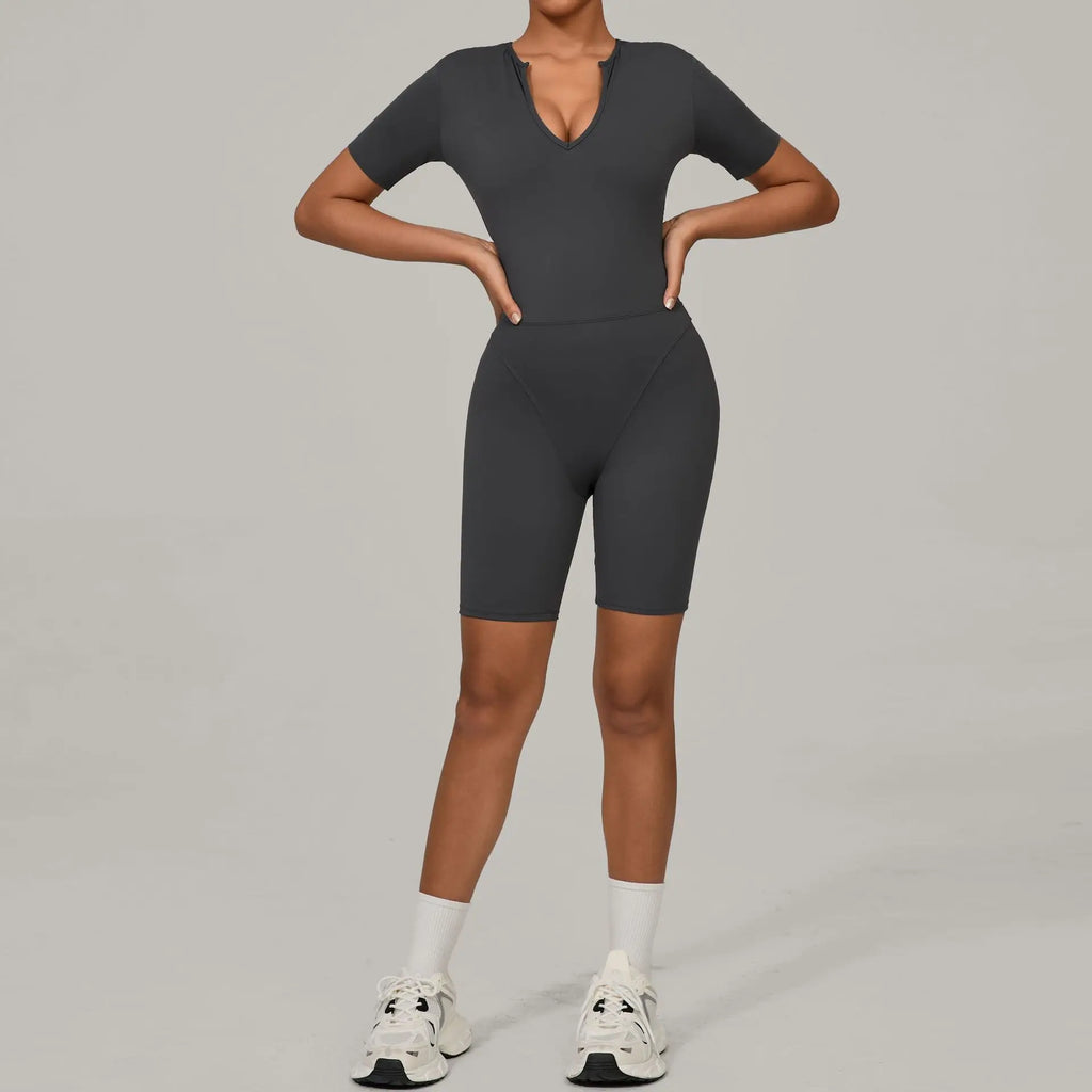 Short Sleeve Summer Romper - Women's Push-Up Yoga Bodysuit